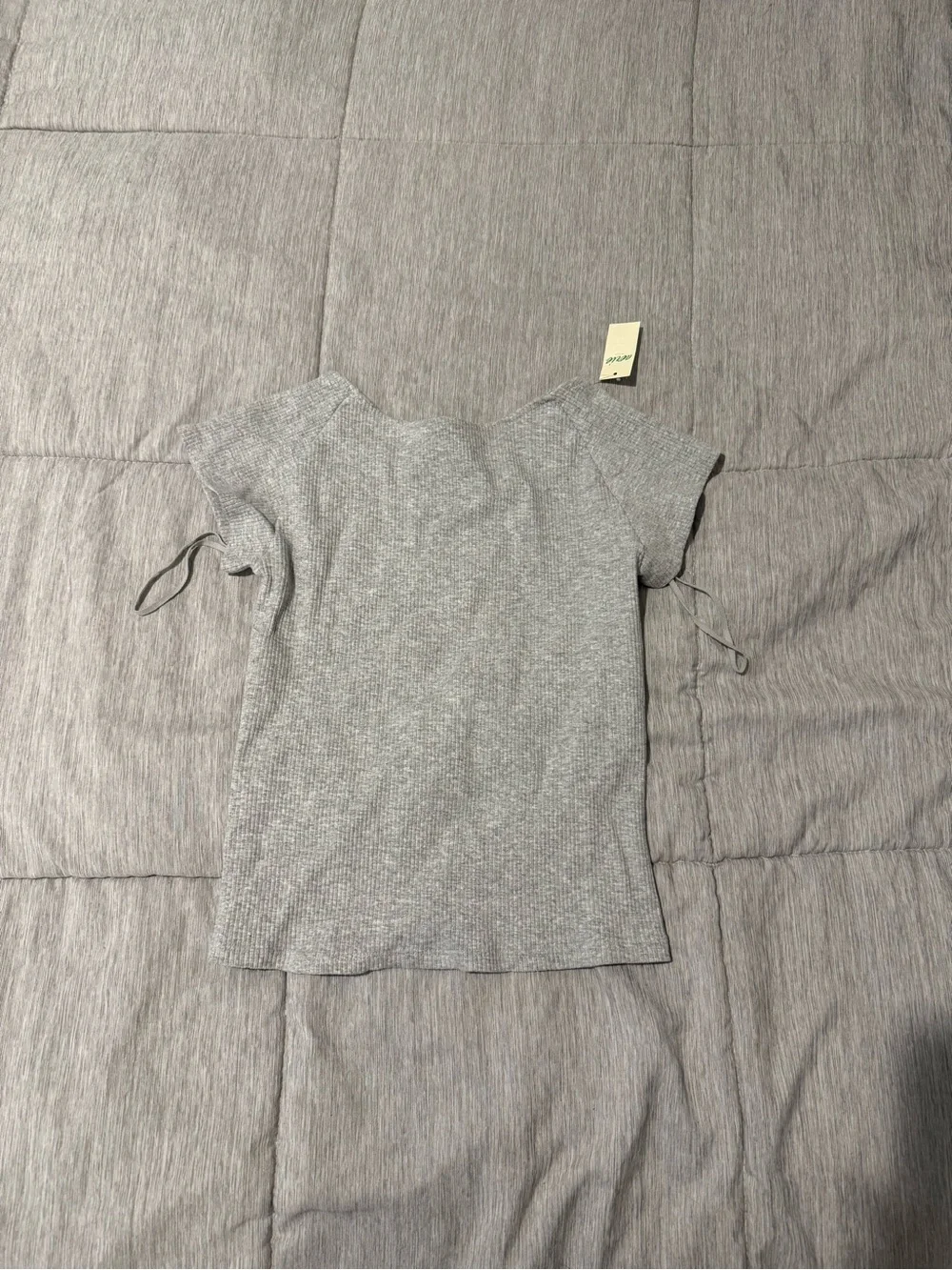 Gray Short Sleeve Knit Top with Cutout Back